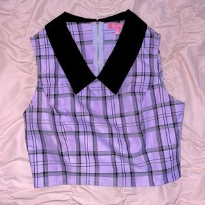 Sugar Thrillz Purple Plaid Work It Crop Top